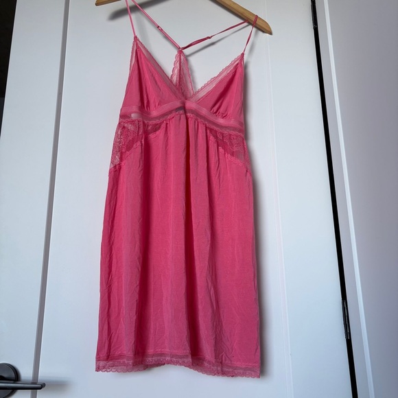 Victoria's Secret Other - Victoria’s Secret Pink Lace Babydoll Slip Nightgown Criss Cross XL Valentine's